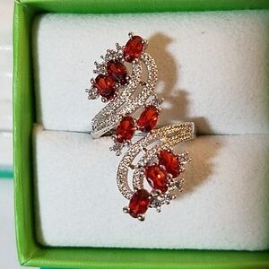 Ruby Faux Rhinestone Silver Tone Ring Red Size 7.5